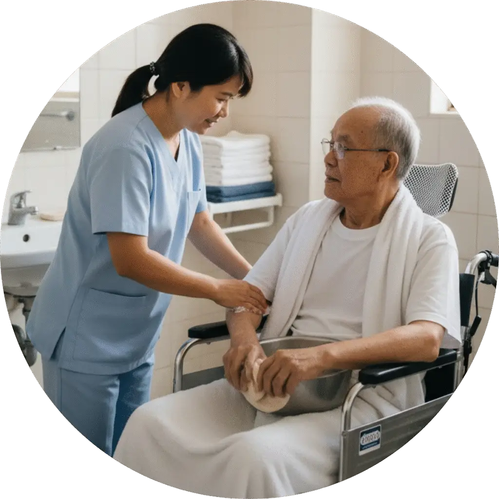 中豪人力仲介復健照護外勞協助輪椅長者進行復健訓練與行動支援