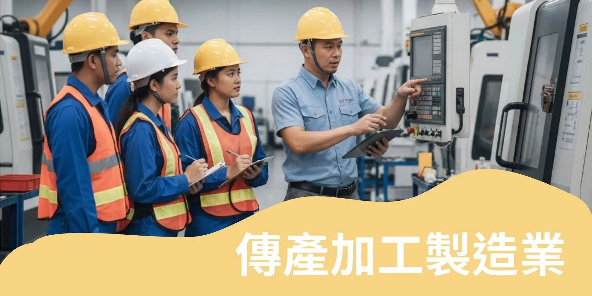 中豪人力仲介加工製造業外勞培訓現場，師傅指導東南亞籍員工操作CNC機械設備