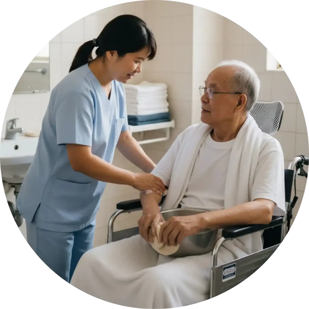 中豪人力仲介復健照護外勞協助輪椅長者進行復健訓練與行動支援